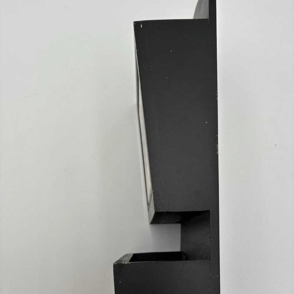 Vintage Wooden Wall Mail Organizer Letter Holder Black with Fruit Ceramic Tiles
